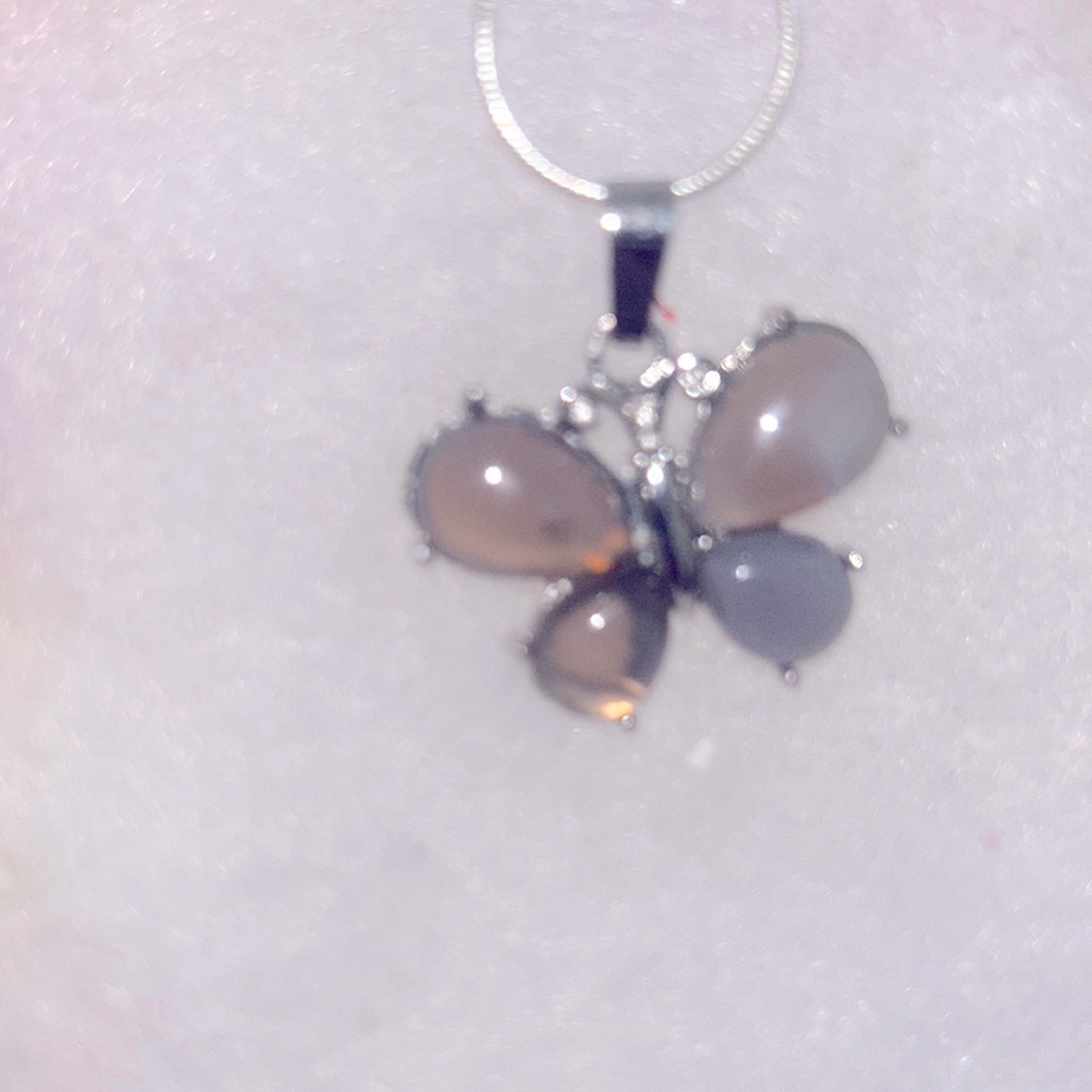 Boho hippie Chalcedony Butterfly Sterling Silver 16” Necklace